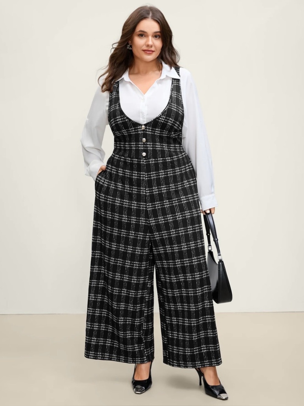 BloomChic HUNTER GREEN Tweed Wide Leg Jumpsuit (out of stock online)